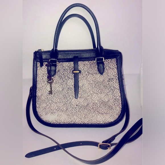 FOSSIL RYDER SATCHEL CROSSBODY SHOULDER BAG LEATHER HAIR COW - Picture 1 of 11